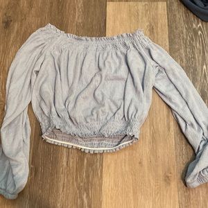 Light Blue off the shoulder long sleeve flowy crop top from H&M